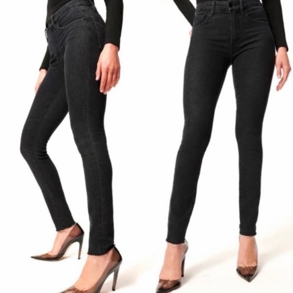 Good American Good Legs Raw Hem High Rise Black Denim Skinny Jeans‎ 6 28 NWT - Picture 9 of 16